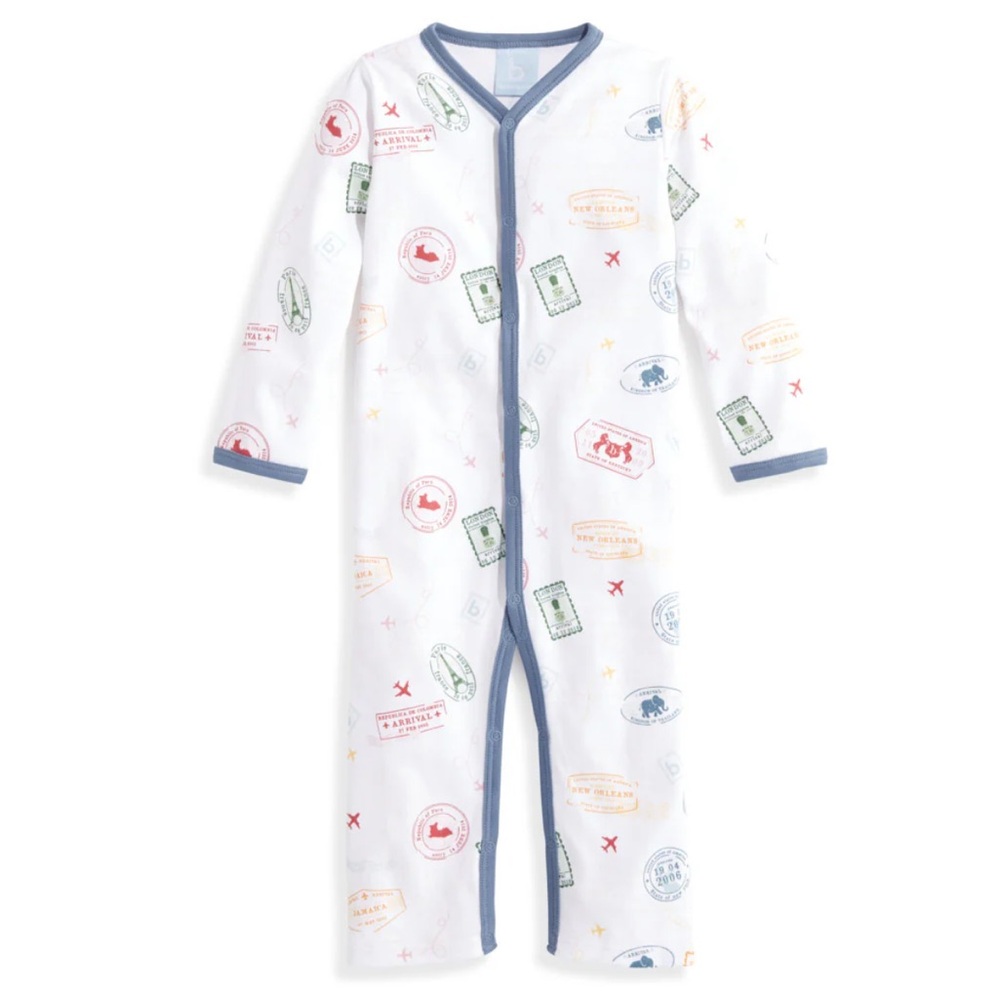 Bella Bliss Vintage Stamps Pima Romper Outfit 6m